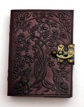 Wolf & Tree of Life leather blank book w/ latch (image for) Wolf & Tree of Life leather blank book w/ latch