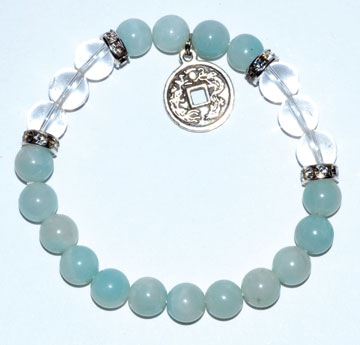 8mm Amazonite/ Quartz with Chinese Coin (image for) 8mm Amazonite/ Quartz with Chinese Coin