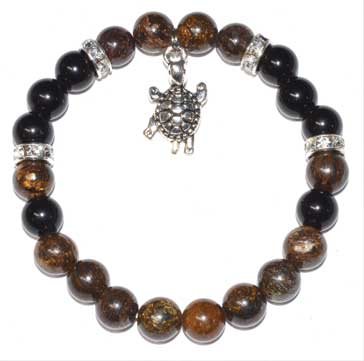 (image for) 8mm Bronzite & Rainbow Obsidian with Turtle