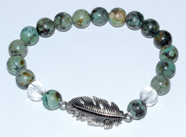 8mm Turquoise/ Quartz with Feather (image for) 8mm Turquoise/ Quartz with Feather