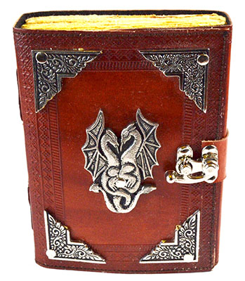 (image for) Double Dragon aged looking paper leather w/ latch 4 1/2" x 6 1/2" - Unlined